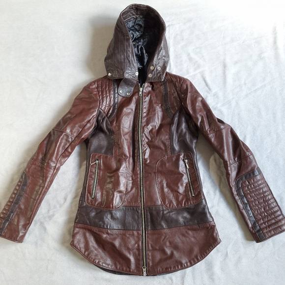 cokluch Jackets & Blazers - Women’s Brown Hooded Leather Jacket